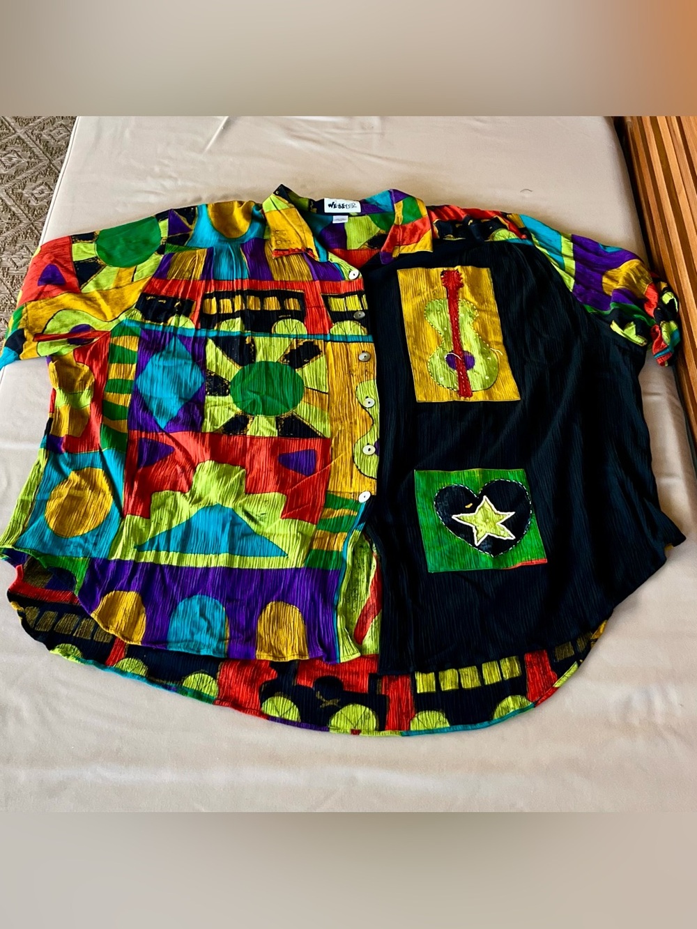 Vintage We Be Bop Women’s Multicolor Colorblock Button Down Blouse | Size 4X